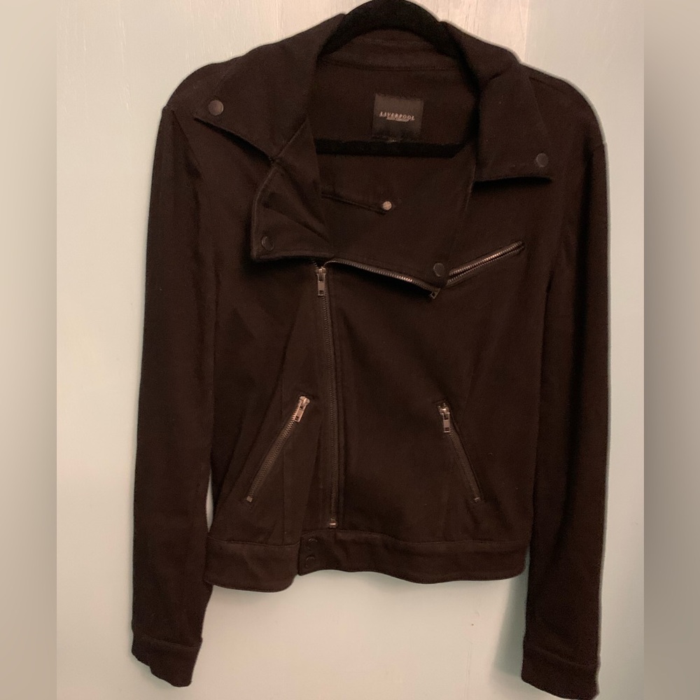 Liverpool Black Bikercore/Goth Long Sleeve V-Neck Jacket With Front Pockets, Med